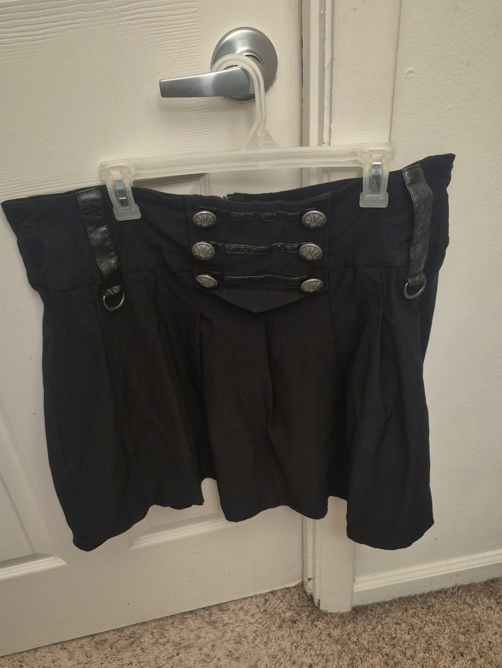 Killstar Black Faux-Leather Strap Mini Skirt with Metal Button Accents